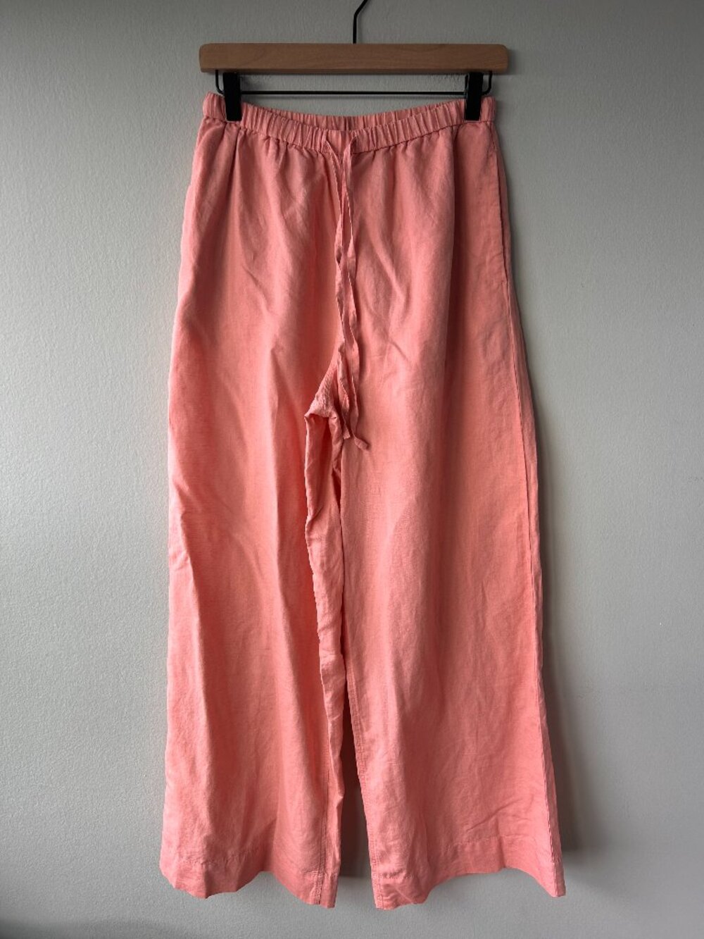COS Wide-Leg Linen Drawstring Trousers Pink High Rise Wide Leg Size 2